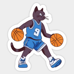 Black Cat Playing Basketball Sticker